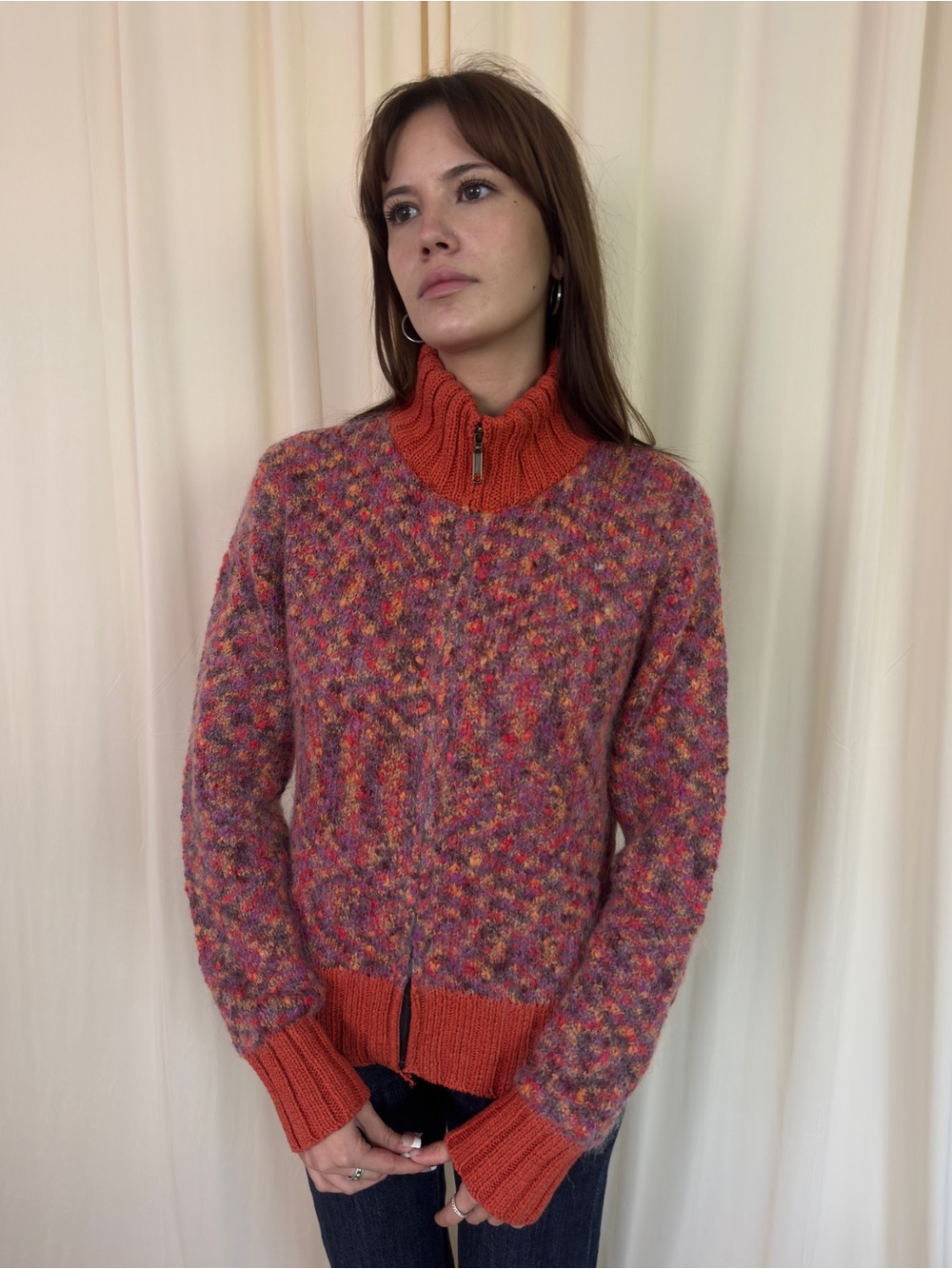 Multicolor Knit Zip Sweater - Picture 2 of 3